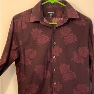 Express Men's Floral Button-Up Shirt - Burgundy